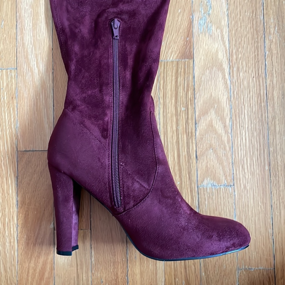 Over the knee burgundy high heel boots - Picture 7 of 10